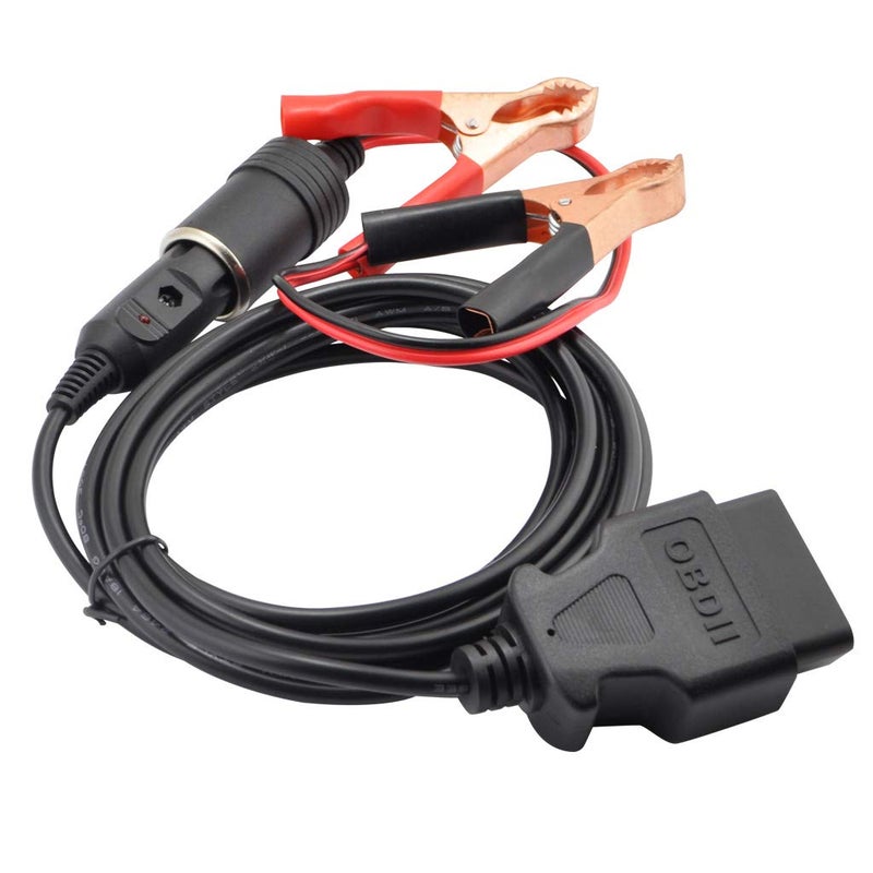 OLLGEN 3M/10ft OBD II Vehicle ECU Emergency Power Supply Cable Memory Saver with Alligator Clip-On 12V Car Battery Cigarette Lighter Power Socket Extension Cable - Image 2